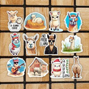 Llama Sticker Pack of 12 Vinyl Stickers - Waterproof Die Cut Sticker Set Alpaca